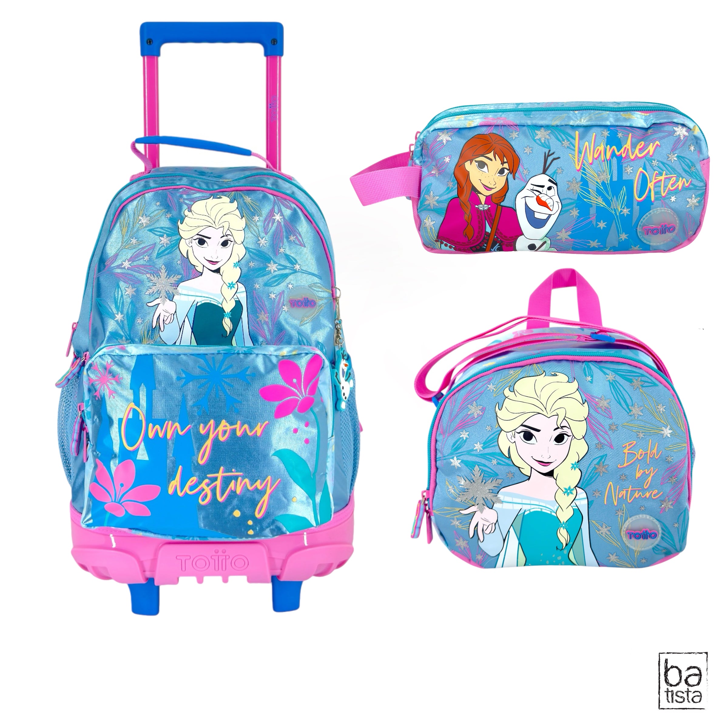 Combo Morral Ruedas + Cartuchera + Lonchera Destiny Totto Frozen OJL