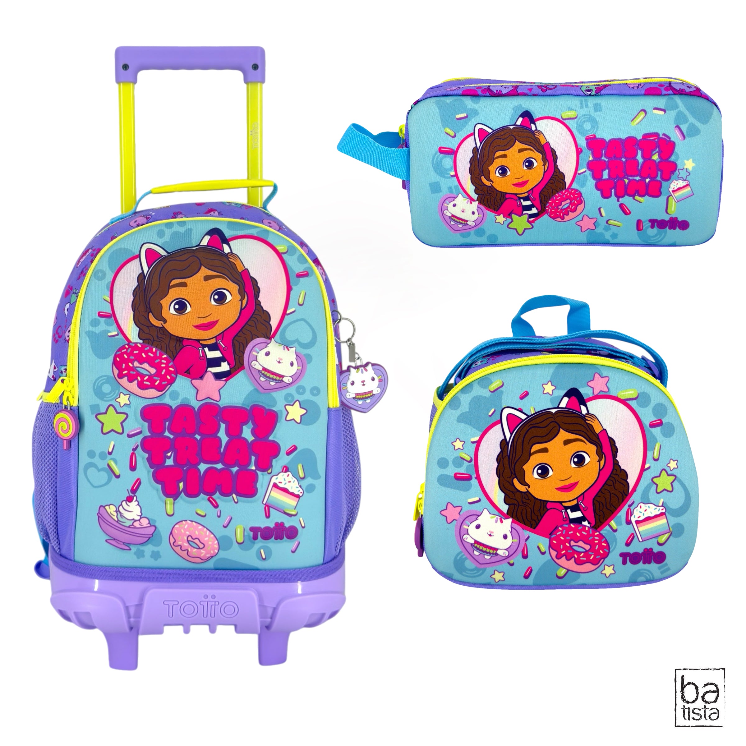 Combo Morral Ruedas + Cartuchera + Lonchera Totto Gabby Doll House 9JU