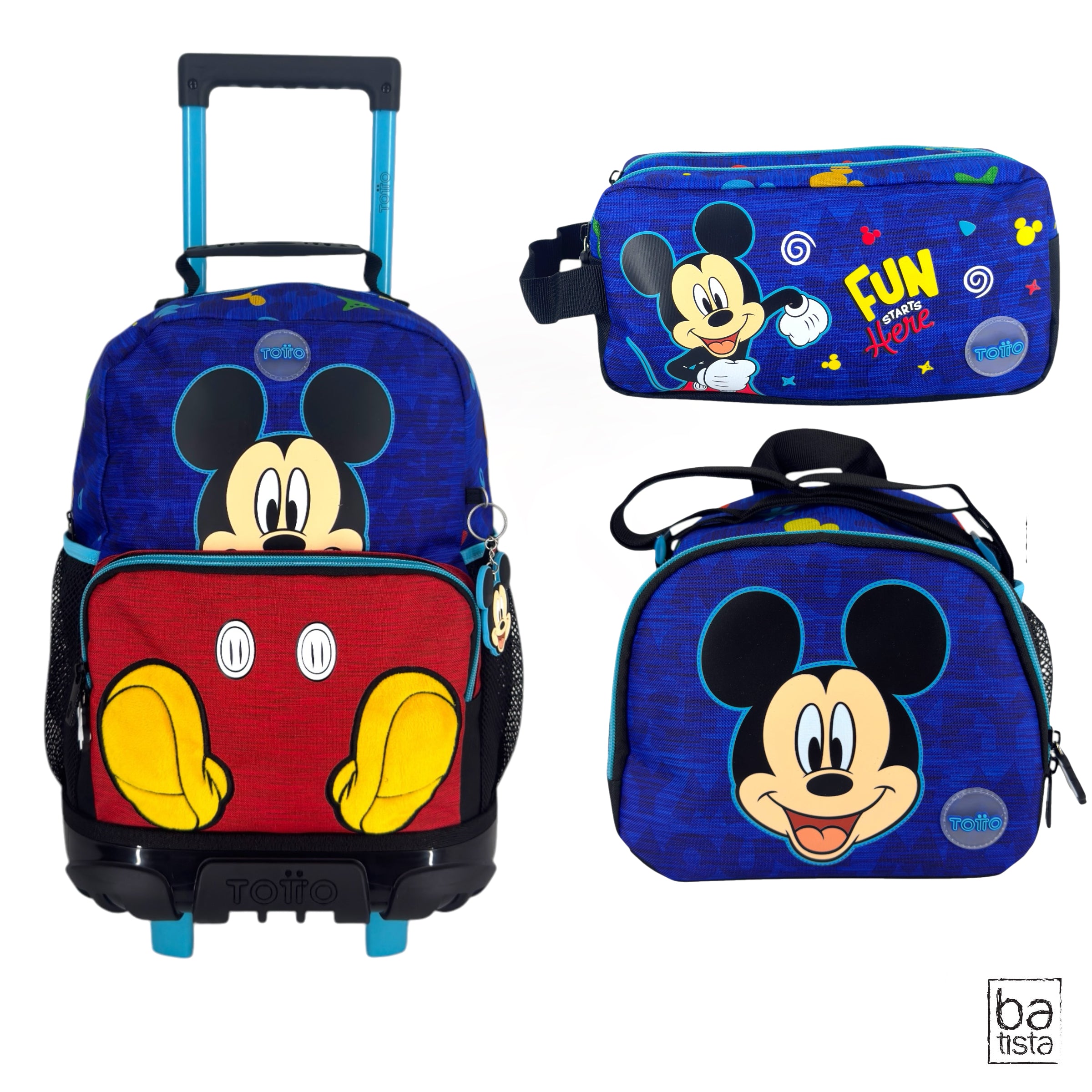 Combo Morral Ruedas + Cartuchera + Lonchera Totto Mickey 9JV