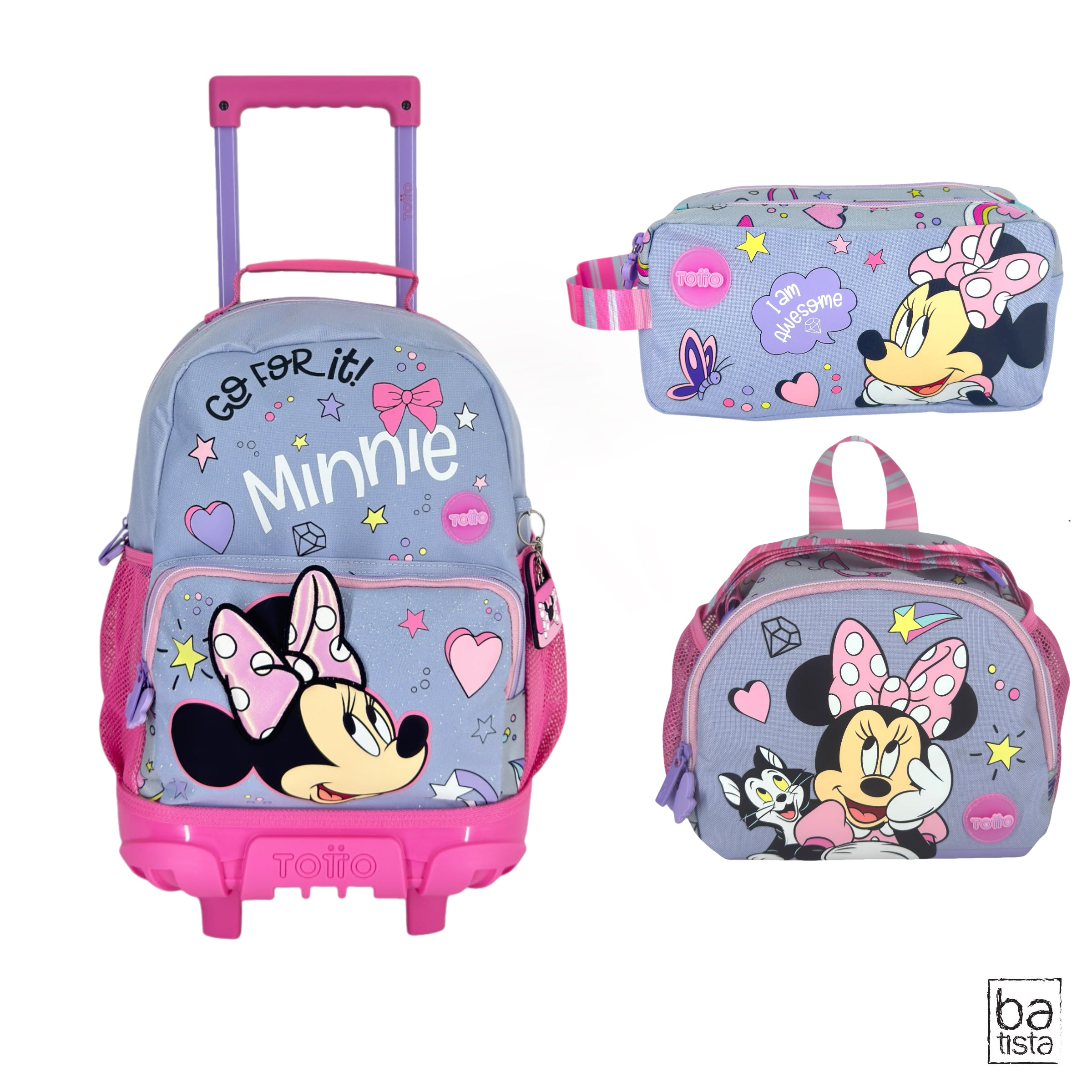 Combo Morral Ruedas + Cartuchera + Lonchera Totto Minnie 6YM