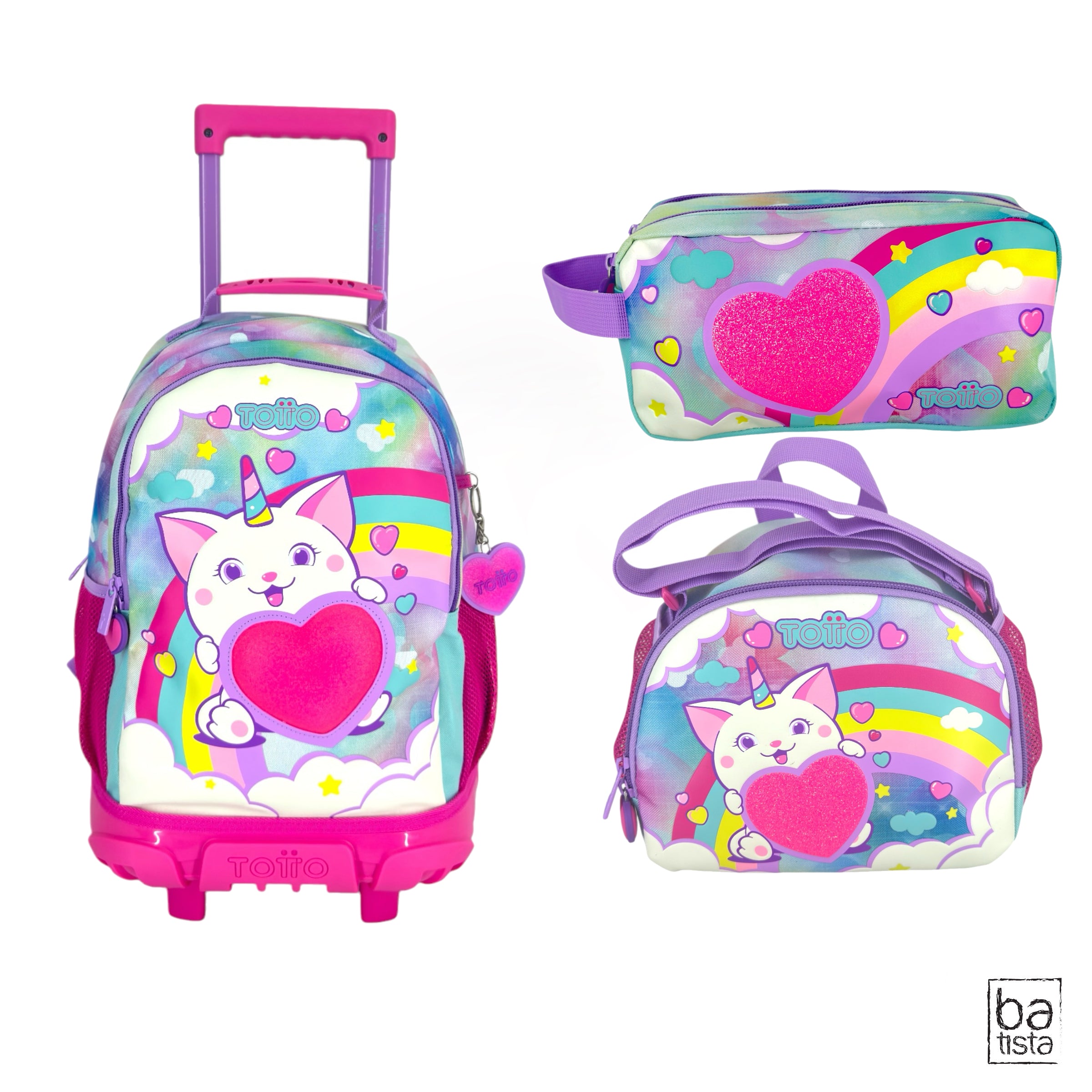 Combo Morral Ruedas + Cartuchera + Lonchera Totto Sweety Heart 9JE