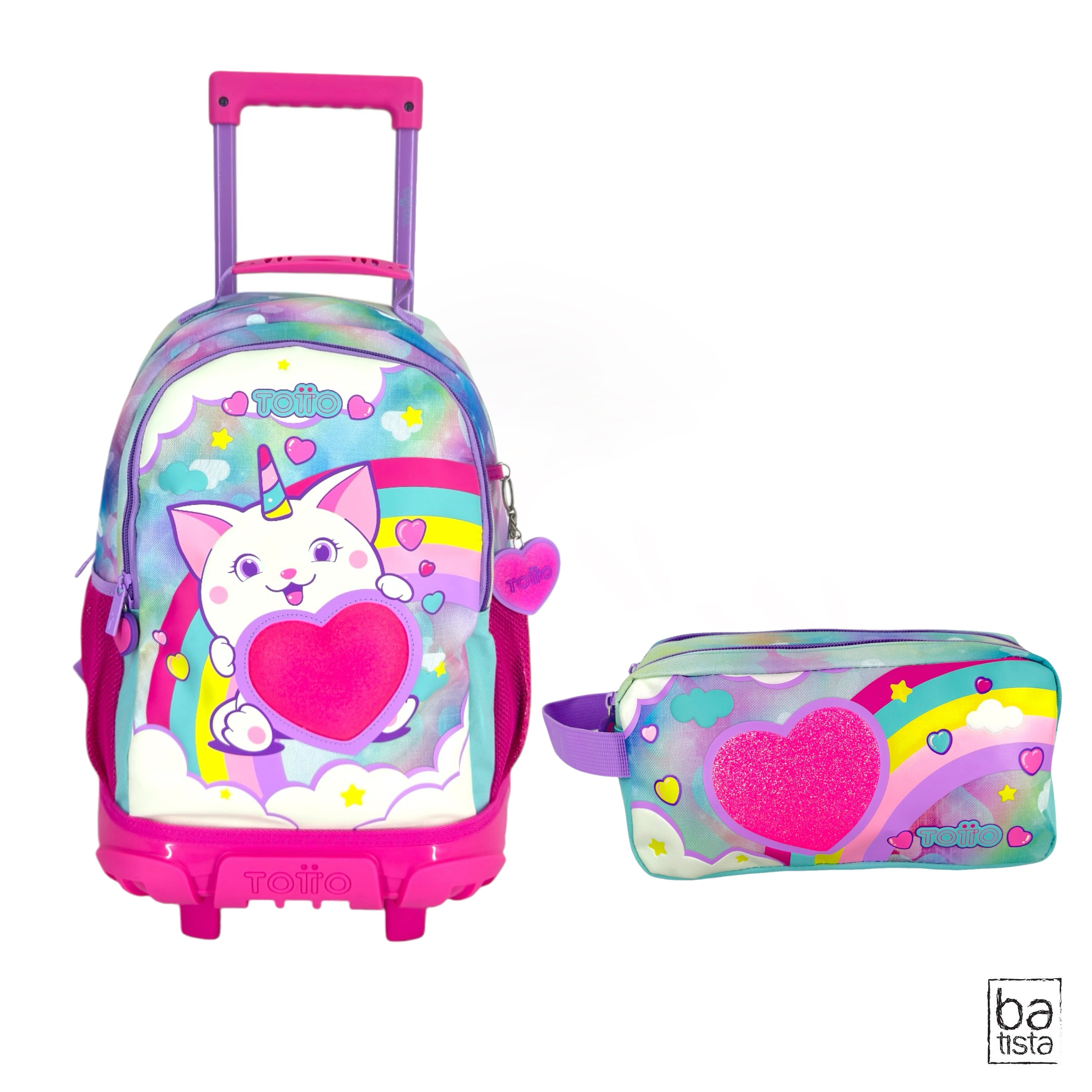 Combo Morral Ruedas + Cartuchera Totto Sweety Heart 9JE